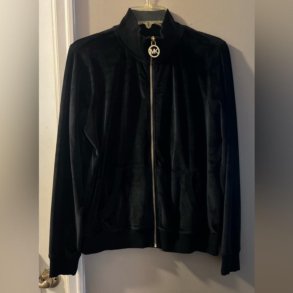 Michael Kors Black Velour Jacket with Gold Accents